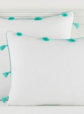 Pottery Barn Teen Aqua Tassel Euro Sham Pillow Cover 26x26 Set Of 2